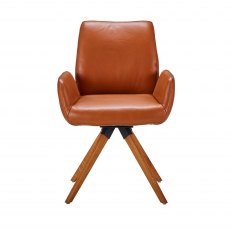 Diaz Swivel Dining Chair With Arms & Reclining Chair Back - Soleda Leather & C Leg