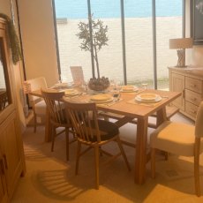 Deepdale 180cm Table with 2 Extensions 140cm Bench 4 Oak Dining Chairs with Seat Pads