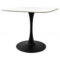 Dico White Sintered Stone Square Bistro Table - BLACK BASE