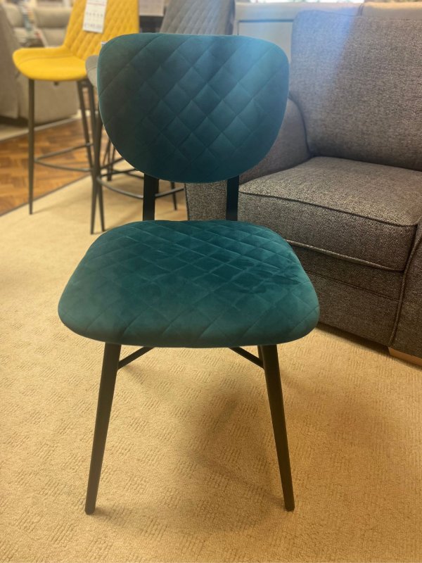 Pair of Stitch Dining Chairs Teal Velvet