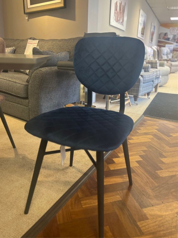 Pair of Stitch Dining Chairs Blue Velvet