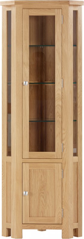 Thetford Dining Collection Glazed Corner Display Cabinet With Lights OAK