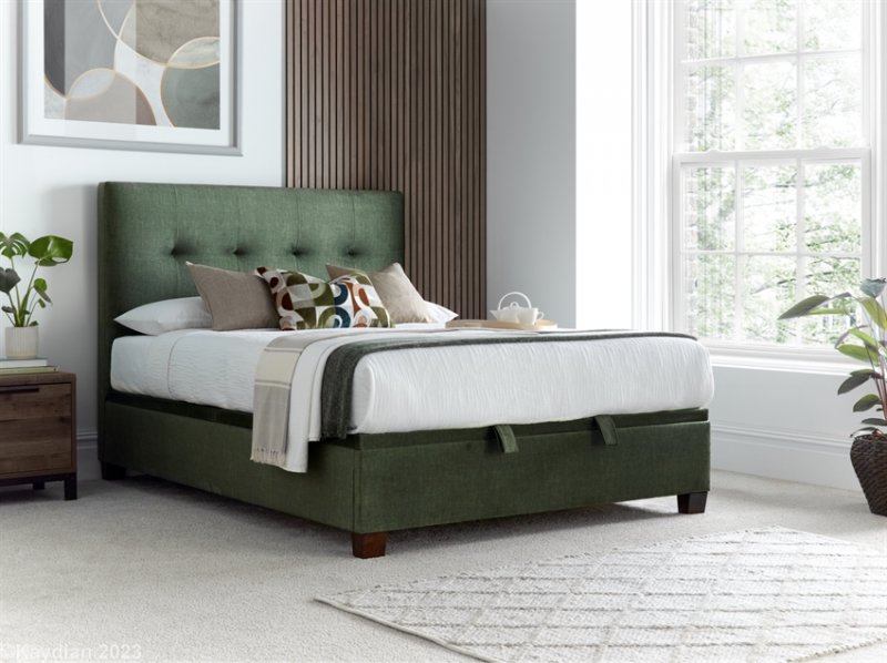 Corsa 135cm Ottoman Storage Bed Winter Moss Green Vogue Fabric