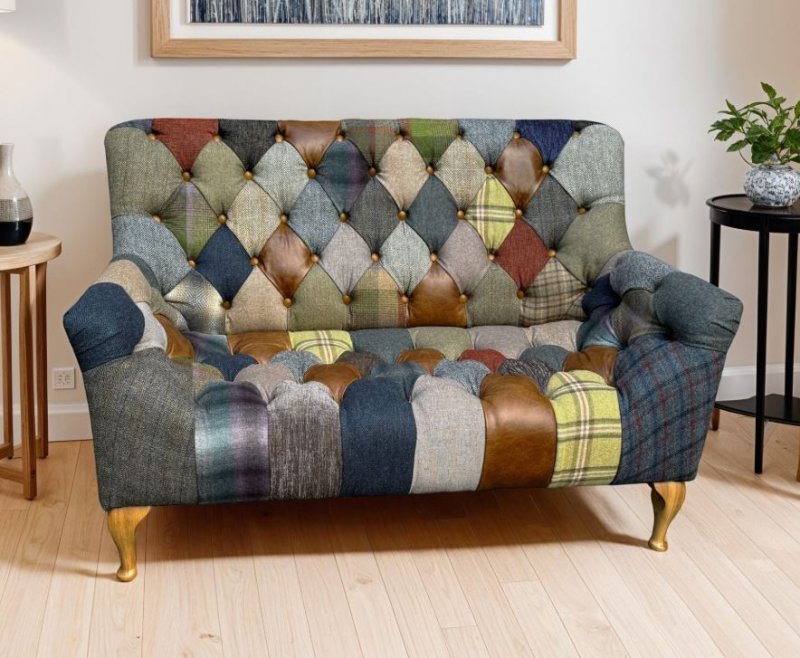 Country Collection Bamford Club Patchwork 2 Seater Sofa with Medium Wood Legs  - Fastrack 