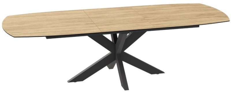 Phoenix Extending Dining Table 200/260 x 100 x 76 cm (FR) - Clear Oak - Black lacquered steel legs